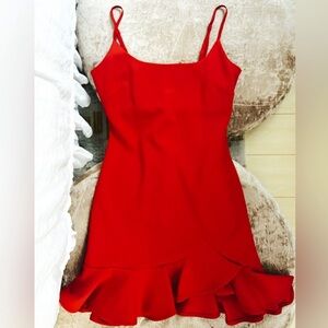 White fox red mini dress with ruffle bottom size XS